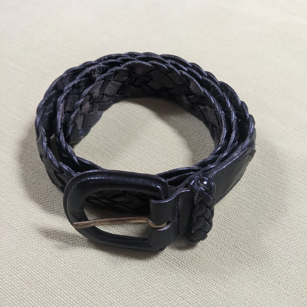Black Woven Leather Sz 32 1" Braided Belt 2" Leather Buckle Western 38" Long - Picture 8 of 8